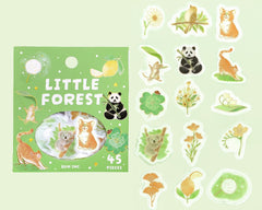 Cute Kawaii BGM Flake Stickers Sack - Little Forest Series - Green Panda Koala Bird Cat Dog Clover Flower Daisy - for Journal Agenda Planner Scrapbooking Craft Diary Gift