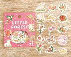 Cute Kawaii BGM Flake Stickers Sack - Little Forest Series - Pink Rabbit Bird Fox Cat Flower Peach Spring - for Journal Agenda Planner Scrapbooking Craft Diary Gift