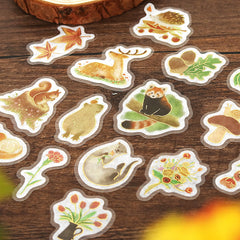 Cute Kawaii BGM Flake Stickers Sack - Little Forest Series - Brown Autumn Fall Mushroom Tulip Deer Hedgehog Squirrel Fox Leaves - for Journal Agenda Planner Scrapbooking Craft Diary Gift