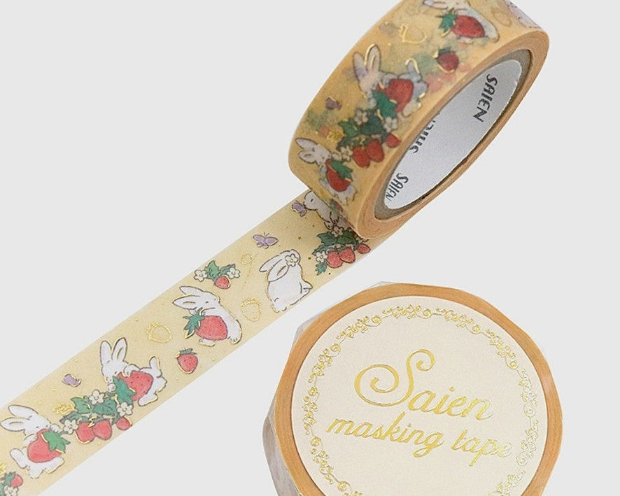 Cute Kawaii Saien Washi / Masking Deco Tape - Strawberry Rabbit Bunny Easter - for Scrapbooking Journal Planner Craft Diary Planner Gift