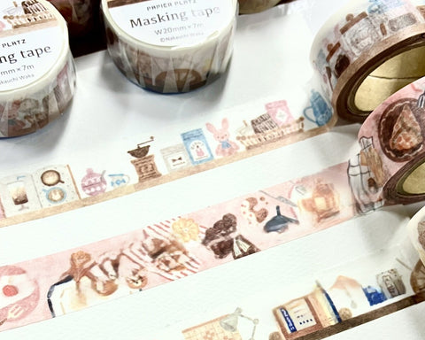 Cute Kawaii Papier Platz Nakauchiwaka Washi / Masking Deco Tape - Cozy Home Series - Bunny Rabbit Coffee Drink Warm - for Journal Planner Diary Scrapbook Craft Gift