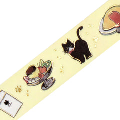 Cute Kawaii BGM Washi / Masking Deco Tape - Black Hungry Cat Food Feline Pet Kitty - for Scrapbooking Journal Planner Craft Stationery Decor Agenda Schedule Gift