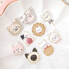 Cute Kawaii BGM Flake Stickers Sack - Fuwa ＼(=^‥^)/’` Animals Series - Kitty Cat Cookie Snack Food Toy Pet Feline Tabby - for Journal Agenda Planner Scrapbooking Craft Diary Gift