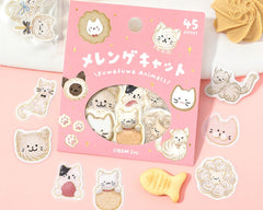 Cute Kawaii BGM Flake Stickers Sack - Fuwa ＼(=^‥^)/’` Animals Series - Kitty Cat Cookie Snack Food Toy Pet Feline Tabby - for Journal Agenda Planner Scrapbooking Craft Diary Gift