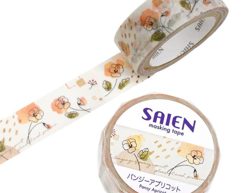 Cute Kawaii Saien Washi / Masking Deco Tape - Pansy Apricot Flower Bloom Peachy Beautiful Nature Wedding Autumn Spring - for Diary Journal Planner Craft Calendar Notebook Scrapbook Stationery Gift