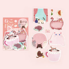 Cute Kawaii BGM Flake Stickers Sack - Write On Label Series - Favorite Cat Tabby Kitty Feline Pet Pink - for Journal Agenda Planner Scrapbooking Craft Diary Gift