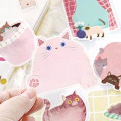 Cute Kawaii BGM Flake Stickers Sack - Write On Label Series - Favorite Cat Tabby Kitty Feline Pet Pink - for Journal Agenda Planner Scrapbooking Craft Diary Gift