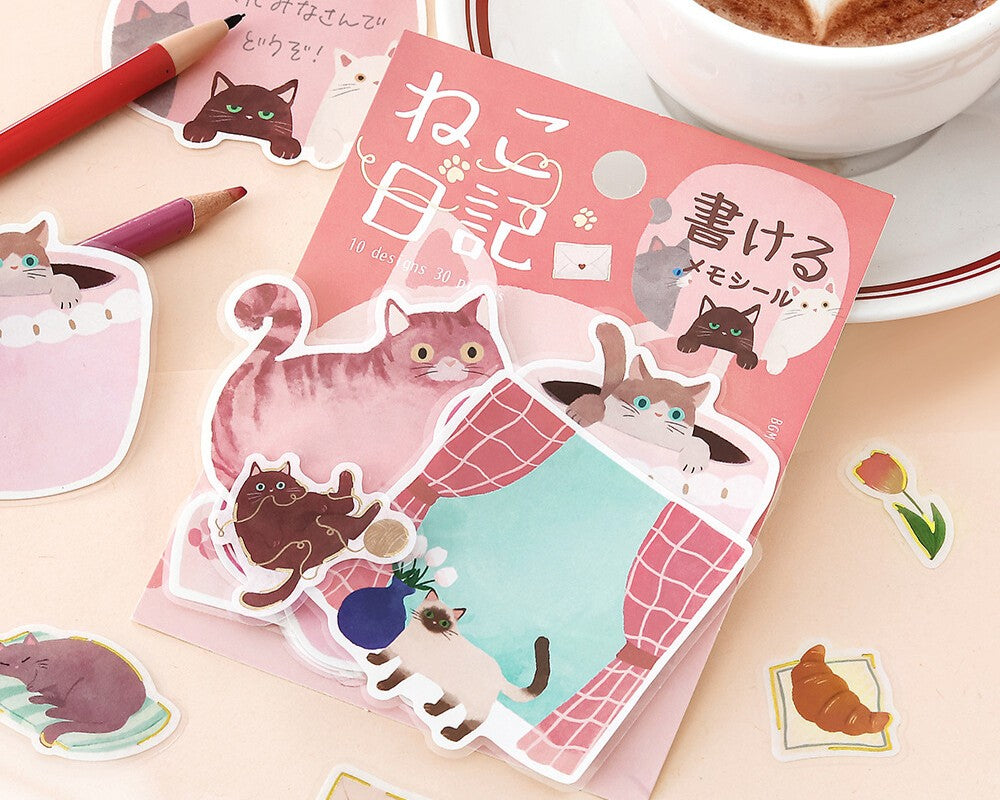 Cute Kawaii BGM Flake Stickers Sack - Write On Label Series - Favorite Cat Tabby Kitty Feline Pet Pink - for Journal Agenda Planner Scrapbooking Craft Diary Gift