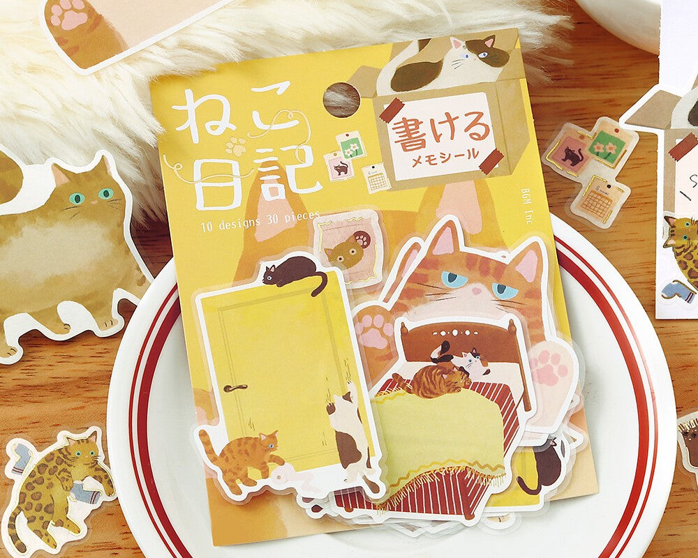 Cute Kawaii BGM Flake Stickers Sack - Write On Label Series - Favorite Cat Tabby Kitty Feline Pet Ginger - for Journal Agenda Planner Scrapbooking Craft Diary Gift
