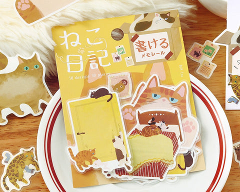 Cute Kawaii BGM Flake Stickers Sack - Write On Label Series - Favorite Cat Tabby Kitty Feline Pet Ginger - for Journal Agenda Planner Scrapbooking Craft Diary Gift
