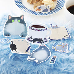 Cute Kawaii BGM Flake Stickers Sack - Write On Label Series - Favorite Cat Tabby Kitty Feline Pet Blue - for Journal Agenda Planner Scrapbooking Craft Diary Gift