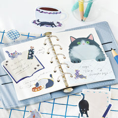 Cute Kawaii BGM Flake Stickers Sack - Write On Label Series - Favorite Cat Tabby Kitty Feline Pet Blue - for Journal Agenda Planner Scrapbooking Craft Diary Gift