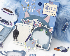 Cute Kawaii BGM Flake Stickers Sack - Write On Label Series - Favorite Cat Tabby Kitty Feline Pet Blue - for Journal Agenda Planner Scrapbooking Craft Diary Gift