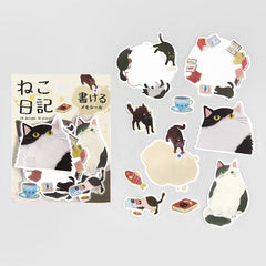 Cute Kawaii BGM Flake Stickers Sack - Write On Label Series - Favorite Cat Tabby Kitty Feline Pet Black and White - for Journal Agenda Planner Scrapbooking Craft Diary Gift