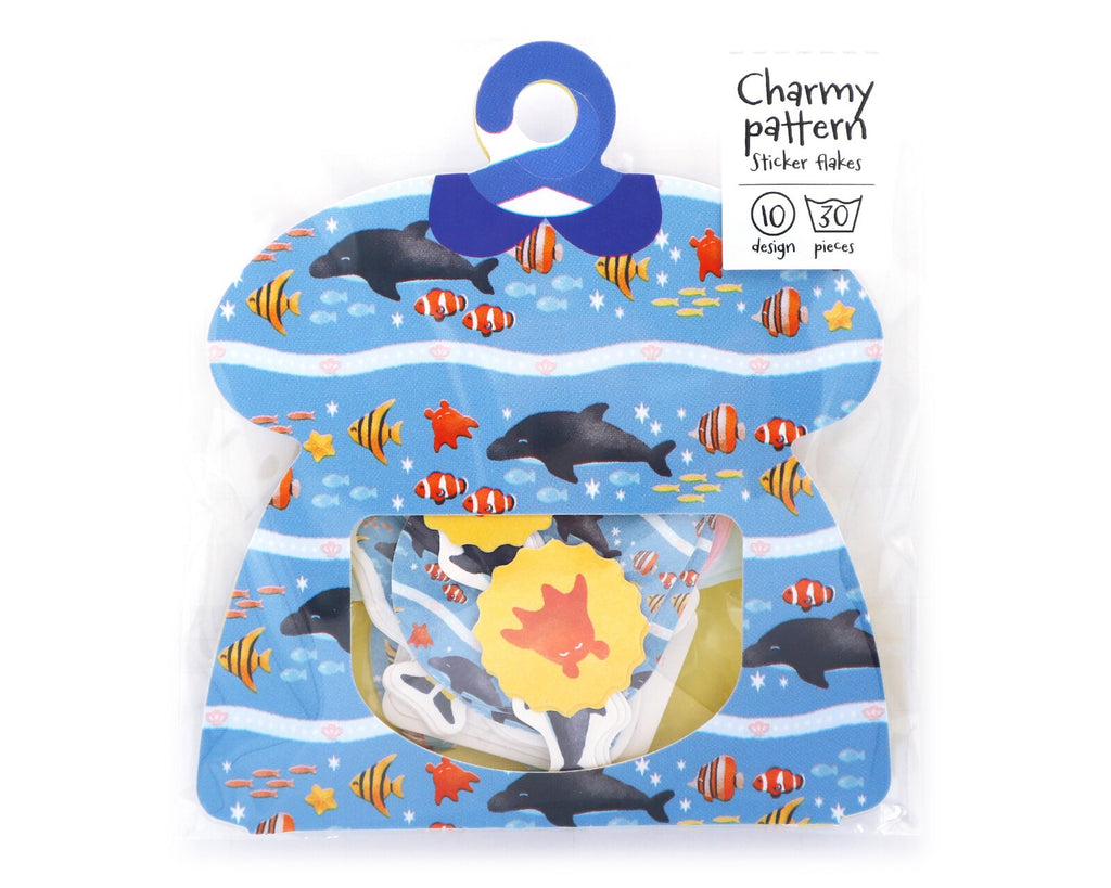 Cute Kawaii World Craft Charmy Pattern Flake Stickers Sack - Dolphin Ocean Sea Fish - for Journal Agenda Planner Diary Scrapbook Craft Gift Art Decor