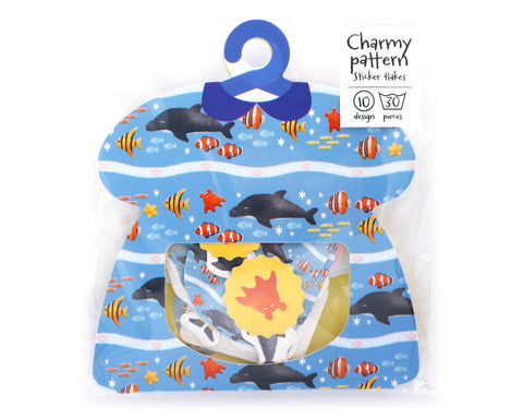 Cute Kawaii World Craft Charmy Pattern Flake Stickers Sack - Dolphin Ocean Sea Fish - for Journal Agenda Planner Diary Scrapbook Craft Gift Art Decor