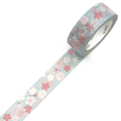 Cute Kawaii Saien Washi / Masking Deco Tape - Cherry Blossom Pastel Soft Blue Flower Bloom Sakura Petal Spring Garden - for Journal Planner Craft Diary Planner Scrapbook Notebook Art Stationery Gift