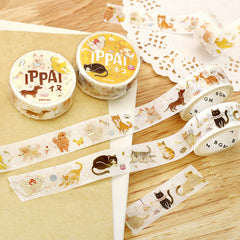 Cute Kawaii BGM Washi / Masking Deco Tape - Foil Stamping / Accents - Cat Tabby with Ball of Yarn Kitty Kitten Playful Feline Pet - for Diary Journal Planner Craft Stationery Agenda Schedule Gift