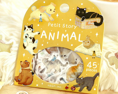 Cute Kawaii BGM Flake Stickers Sack - Petit Story Series - My Favorite Cats Pet Animal Kitty - for Journal Agenda Planner Scrapbooking Craft Diary Gift