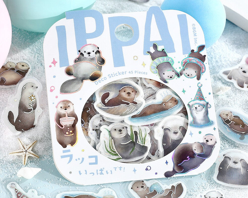 Cute Kawaii BGM Flake Stickers Sack - Sea Otters Happy Season Vacation Time - for Journal Agenda Planner Scrapbook Craft Diary Gift