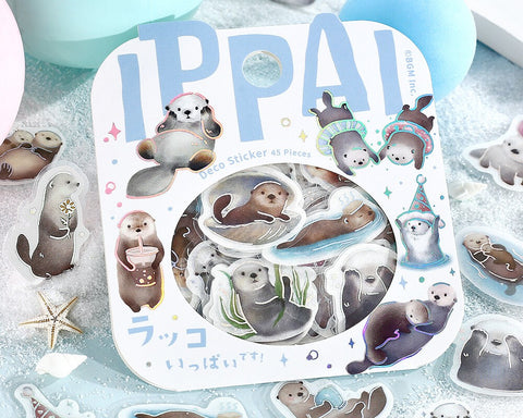 Cute Kawaii BGM Flake Stickers Sack - Sea Otters Happy Season Vacation Time - for Journal Agenda Planner Scrapbook Craft Diary Gift