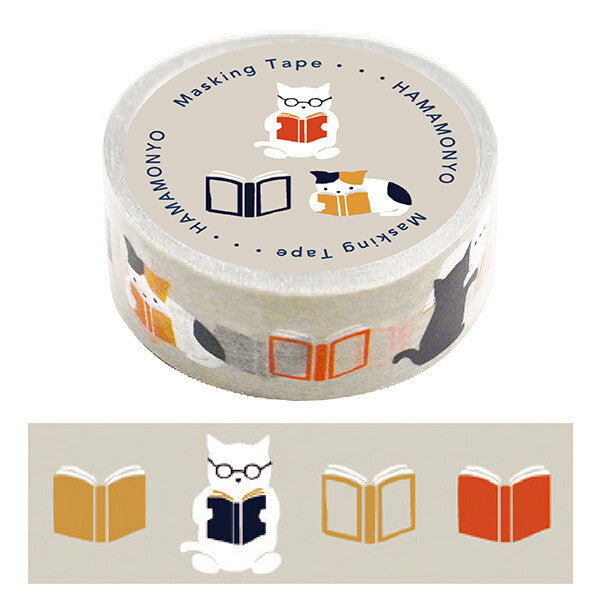Cute Kawaii Hamamonyo Washi / Masking Deco Tape ♥ Cat and Books Reader Read Hobby Relax Study Time for Diary Journal Planner Gift Craft Scrapbook Decor