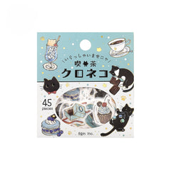 Cute Kawaii BGM Flake Stickers Sack - Cat Cafe Series - A Blue - Latte Chocolate Cake Coffee - for Journal Agenda Planner Scrapbooking Craft Diary Gift