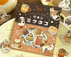 Cute Kawaii BGM Flake Stickers Sack - Cat Cafe Series - C Chocolate Tabby - Warm Bakery and Coffee - for Journal Agenda Planner Scrapbooking Craft Diary Gift