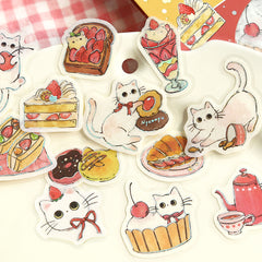 Cute Kawaii BGM Flake Stickers Sack - Cat Cafe Series - D Red - Strawberry Cake Jam Parfait - for Journal Agenda Planner Scrapbooking Craft Diary Gift