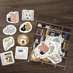 Cute Kawaii Shinzi Katoh My Dear Shorthair Family Flake Stickers Sack - Reading Club - Kitty Feline Pet for Diary Journal Planner Agenda Scrapbook Craft Gift