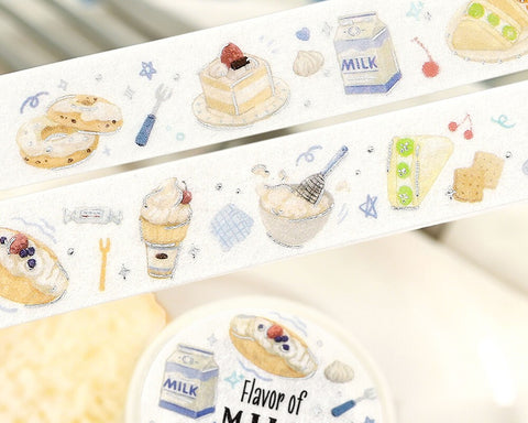 Cute Kawaii BGM Washi / Masking Deco Tape - Foil Stamping / Accents - Flavor of Milk Morning Bagel Coffee Breakfast Fruit Bakery Food  - for Diary Journal Planner Craft Stationery Agenda Schedule Gift