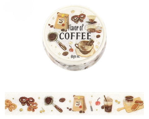 Cute Kawaii BGM Washi / Masking Deco Tape - Foil Stamping / Accents - Flavor of Coffee Bean Latte Mocha Warm Breakfast Weekend Cafe - for Diary Journal Planner Craft Stationery Agenda Schedule Gift