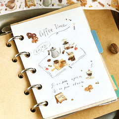 Cute Kawaii BGM Washi / Masking Deco Tape - Foil Stamping / Accents - Flavor of Coffee Bean Latte Mocha Warm Breakfast Weekend Cafe - for Diary Journal Planner Craft Stationery Agenda Schedule Gift