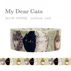 Cute Kawaii Shinzi Katoh Gold Accents Washi / Masking Deco Tape - Curious Cats ♥ Dear Friends - for Diary Journal Notebook Planner Craft Scrapbook Gift