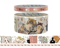 Cute Kawaii Shinzi Katoh Gold Foil Stamped Washi Deco Tapes Set of 2 - Adorable Dear Cats ♥ Reading Books Taking Naps B - for Gift Diary Journal Notebook Planner Craft Scrapbook