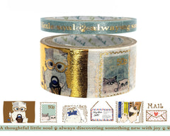 Cute Kawaii Shinzi Katoh Gold Foil Stamped Washi Deco Tapes Set of 2 - Adorable Dear Cats ♥ Nap and Writing Letter in the Mail - for Gift Diary Journal Notebook Planner Craft Scrapbook