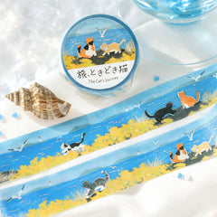Cute Kawaii BGM Washi Deco Tape - Cat's Journey Series A - Beach Seaside Ocean Blue Sea Breeze - for Journal Planner Craft Diary Schedule Notebook Gift