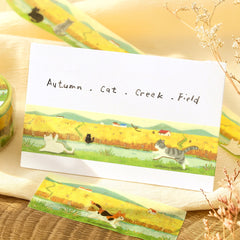 Cute Kawaii BGM Washi Deco Tape - Cat's Journey Series E - Across the Wheat Fields Autumn Creek - for Journal Planner Craft Diary Schedule Notebook Gift