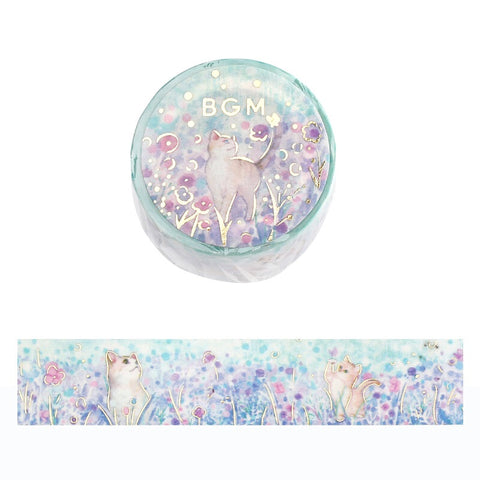 Cute Kawaii BGM Washi / Masking Deco Tape - Cat Kitten Feline Flower Garden C - for Scrapbooking Journal Planner Craft