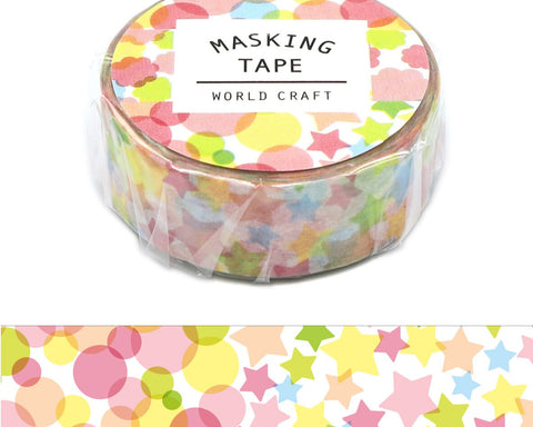 Cute Kawaii World Craft Washi / Masking Deco Tape - Colorful Dots Stars Shapes Rainbow Pastel Cheerful - for Diary Journal Notebook Planner Craft Schedule Scrapbook