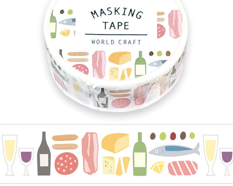 Cute Kawaii World Craft Washi / Masking Deco Tape - Fine Dining Cheese Wine - for Diary Journal Notebook Planner Craft Schedule Scrapbook