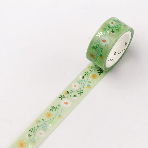 Cute Kawaii BGM Washi / Masking Deco Tape - Beautiful Daisy White Green Flower Bloom Garden Love - for Scrapbooking Journal Planner Craft