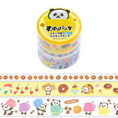 Cute Kawaii W-Craft Washi / Masking Deco Tape - Set of 3 tapes Panda Sweet Fun Food Coffee - for Scrapbooking Journal Planner Craft