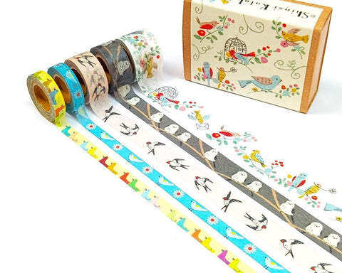 Cute Kawaii Shinzi Katoh Washi / Masking Deco Tape Set -  Bird Nature Spring Flower - for Scrapbooking Journal Planner Organizer Schedule Craft