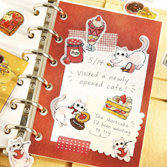 Cute Kawaii BGM Flake Stickers Sack - Cat Cafe Series - D Red - Strawberry Cake Jam Parfait - for Journal Agenda Planner Scrapbooking Craft Diary Gift
