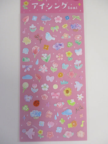 Cute Kawaii BGM Texture Sticker Sheet Pink - Spring Flower Bird Beautiful Garden Tulip Bloom Petal - for Journal Planner Craft Agenda Organizer Diary Scrapbook Stationery Gift