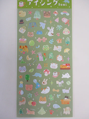 Cute Kawaii BGM Texture Sticker Sheet Green - Garden Nature Field Rabbit Bunny Mushroom Frog Dog Cat Forest Duck Hedgehog Animal Butterfly - for Journal Planner Craft Agenda Organizer Diary Scrapbook Stationery Gift