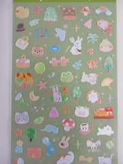 Cute Kawaii BGM Texture Sticker Sheet Green - Garden Nature Field Rabbit Bunny Mushroom Frog Dog Cat Forest Duck Hedgehog Animal Butterfly - for Journal Planner Craft Agenda Organizer Diary Scrapbook Stationery Gift