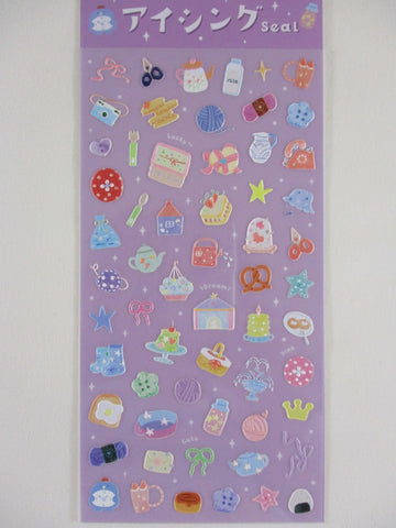 Cute Kawaii BGM Texture Sticker Sheet Purple - Cozy Items Tea Milk Yarn Cake Tea Time Toast Boot Mug Camera Button Bakery Weekend Activity - for Journal Planner Craft Agenda Organizer Diary Scrapbook Stationery Gift