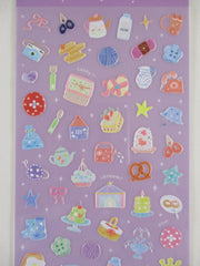 Cute Kawaii BGM Texture Sticker Sheet Purple - Cozy Items Tea Milk Yarn Cake Tea Time Toast Boot Mug Camera Button Bakery Weekend Activity - for Journal Planner Craft Agenda Organizer Diary Scrapbook Stationery Gift
